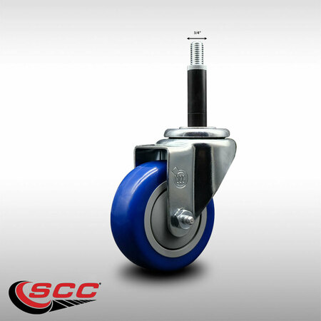 Service Caster 3.5'' SS Blue Poly Wheel Swivel 3/4'' Expanding Stem Caster SCC-SSEX20S3514-PPUB-BLUE-34